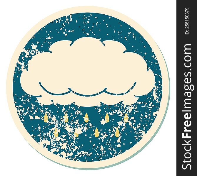 Distressed Sticker Tattoo Style Icon Of A Cloud Raining
