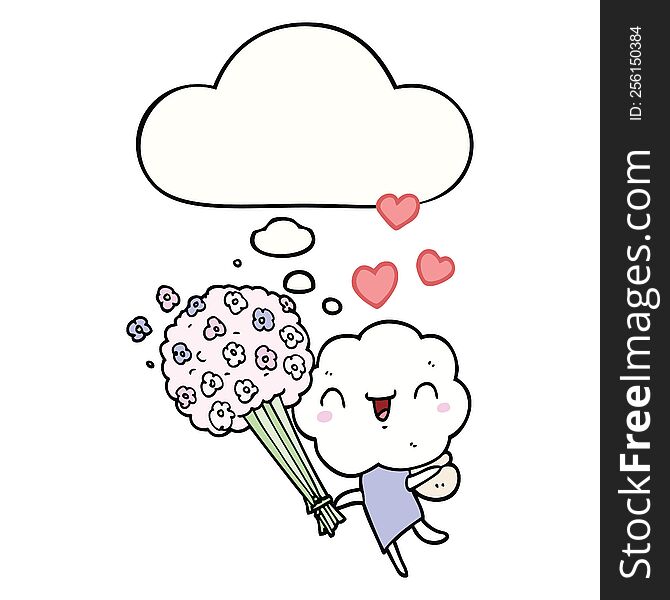 cute cartoon cloud head creature with thought bubble