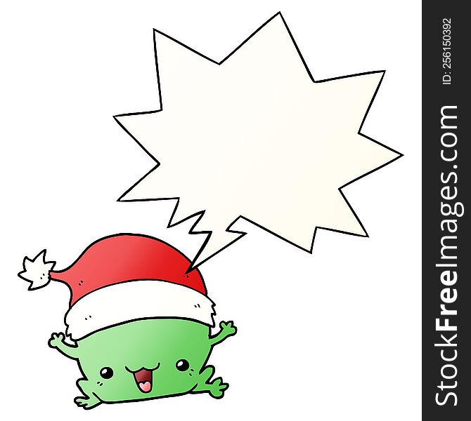 Cute Cartoon Christmas Frog And Speech Bubble In Smooth Gradient Style