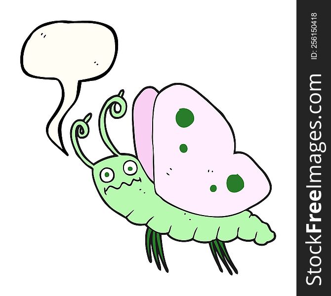 freehand drawn speech bubble cartoon funny butterfly