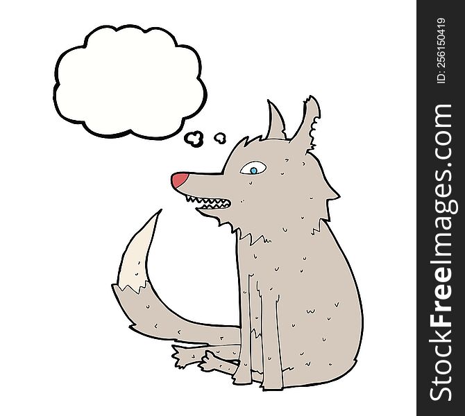 Cartoon Wolf Sitting With Thought Bubble