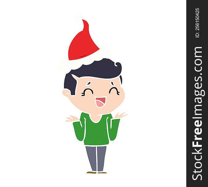 Flat Color Illustration Of A Laughing Confused Man Wearing Santa Hat