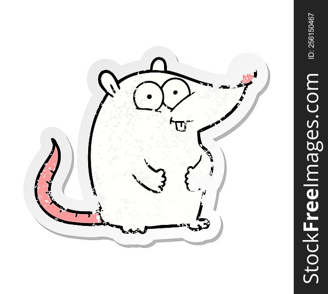 distressed sticker of a cartoon happy white lab mouse