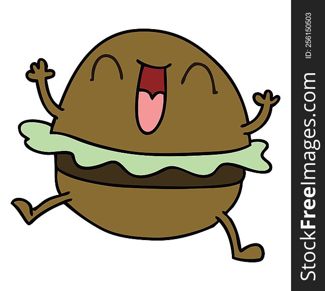 Quirky Hand Drawn Cartoon Happy Burger
