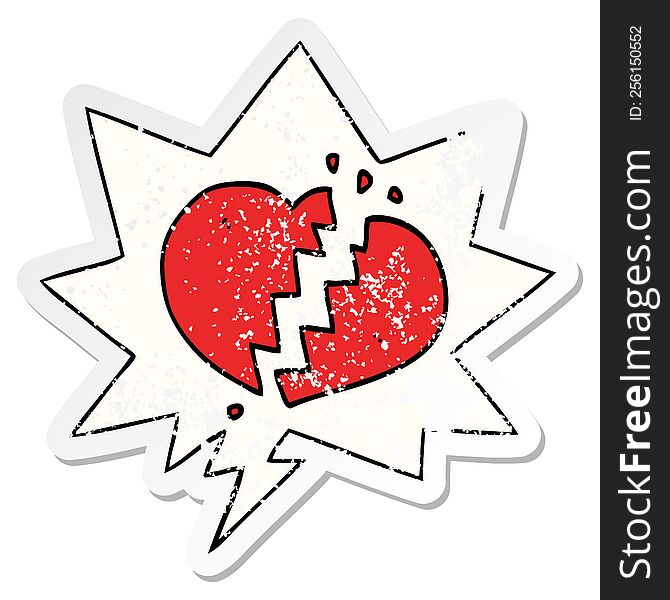 Cartoon Broken Heart And Speech Bubble Distressed Sticker