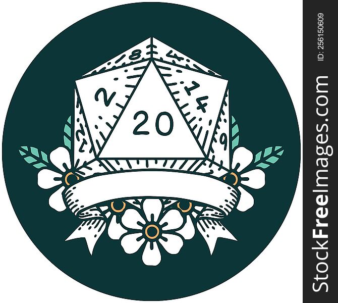 Natural 20 Critical Hit D20 Dice Roll Icon