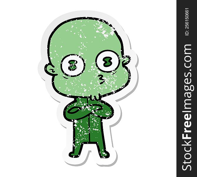 Distressed Sticker Of A Cartoon Weird Bald Spaceman