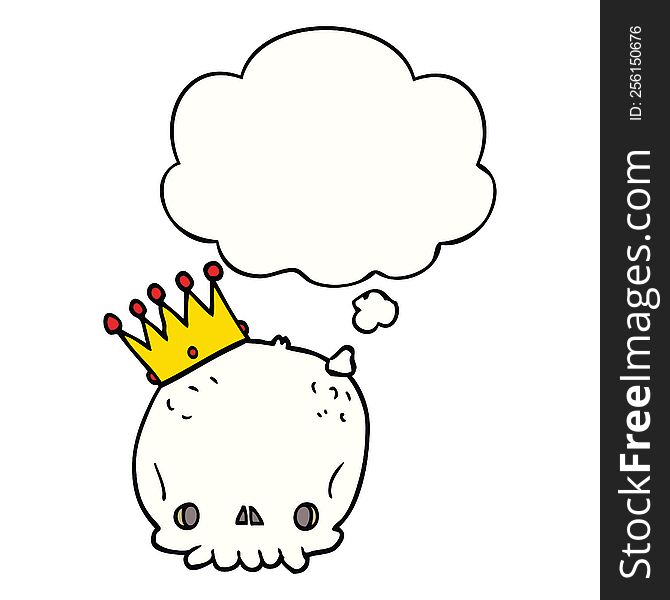 cartoon skull with crown with thought bubble. cartoon skull with crown with thought bubble