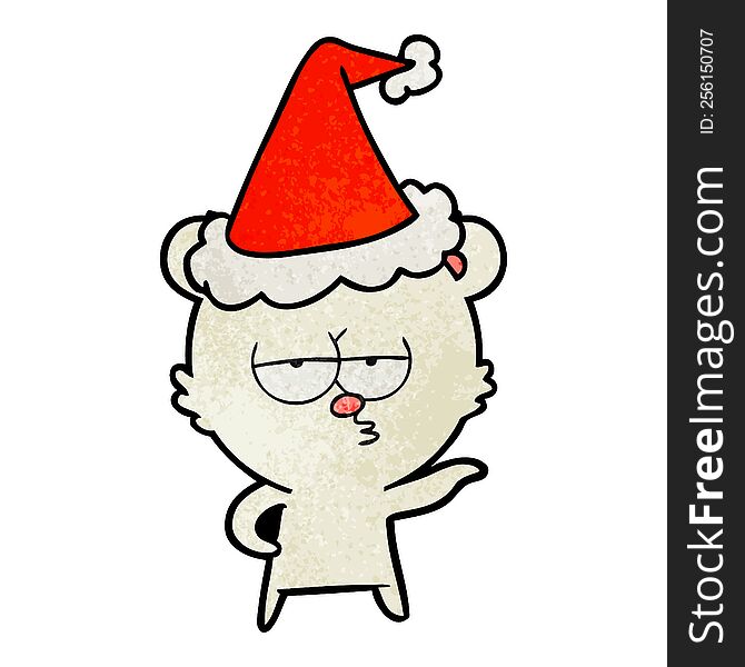Bored Polar Bear Textured Cartoon Of A Wearing Santa Hat