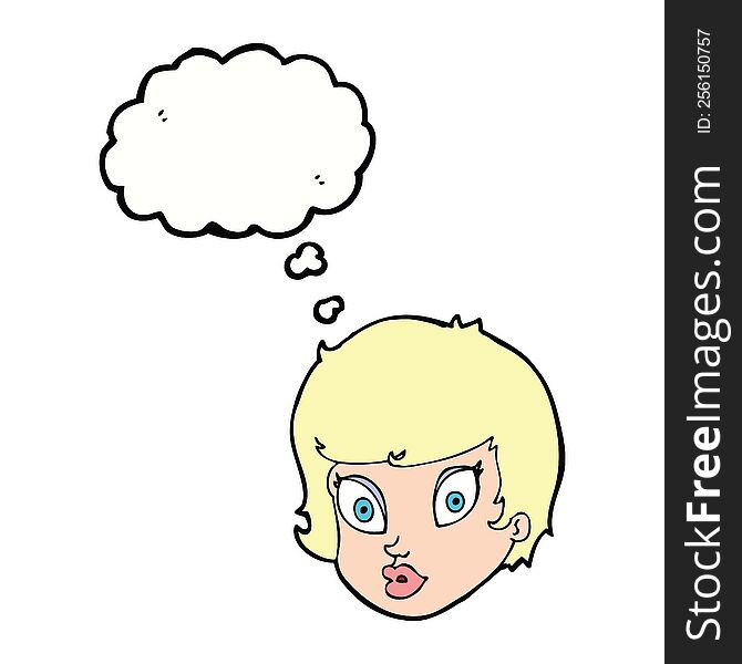 Cartoon Surprised Female Face With Thought Bubble