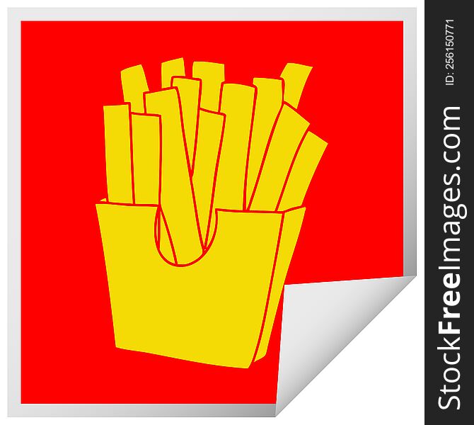 Quirky Square Peeling Sticker Cartoon French Fries
