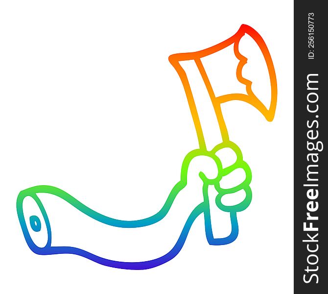 Rainbow Gradient Line Drawing Cartoon Arm With Axe