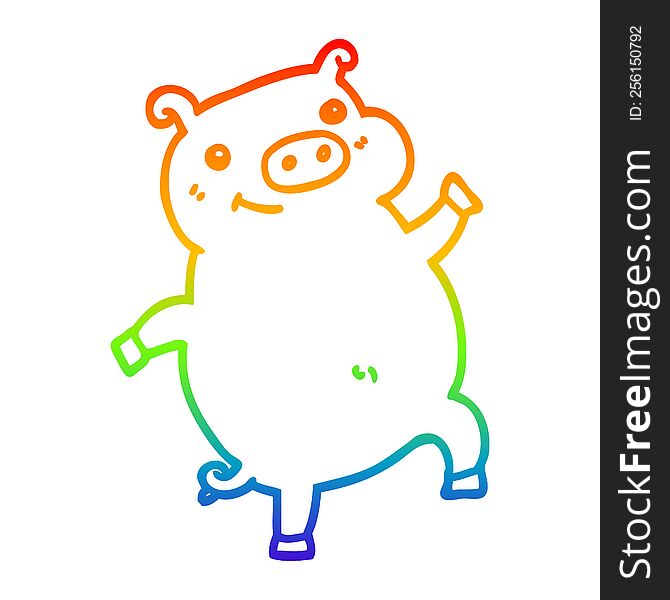 Rainbow Gradient Line Drawing Cartoon Dancing Pig