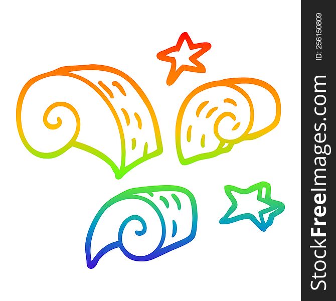 rainbow gradient line drawing of a cartoon swirl decorative elements