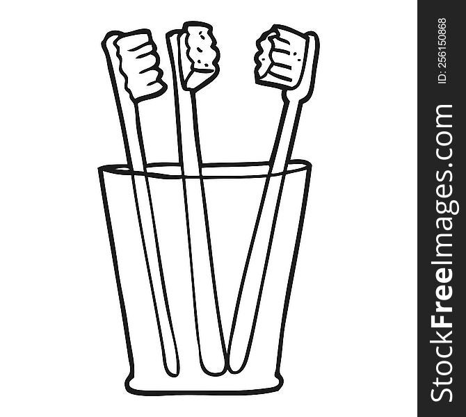 black and white cartoon glass and toothbrushes