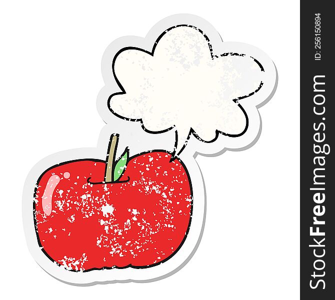 Cartoon Apple And Speech Bubble Distressed Sticker
