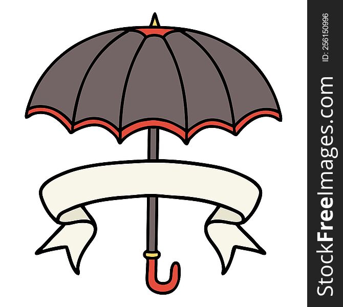 traditional tattoo with banner of an umbrella
