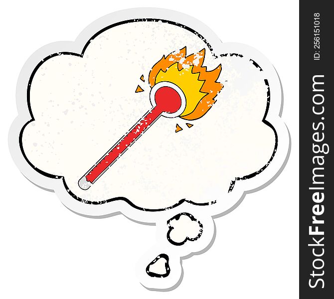 cartoon thermometer with thought bubble as a distressed worn sticker