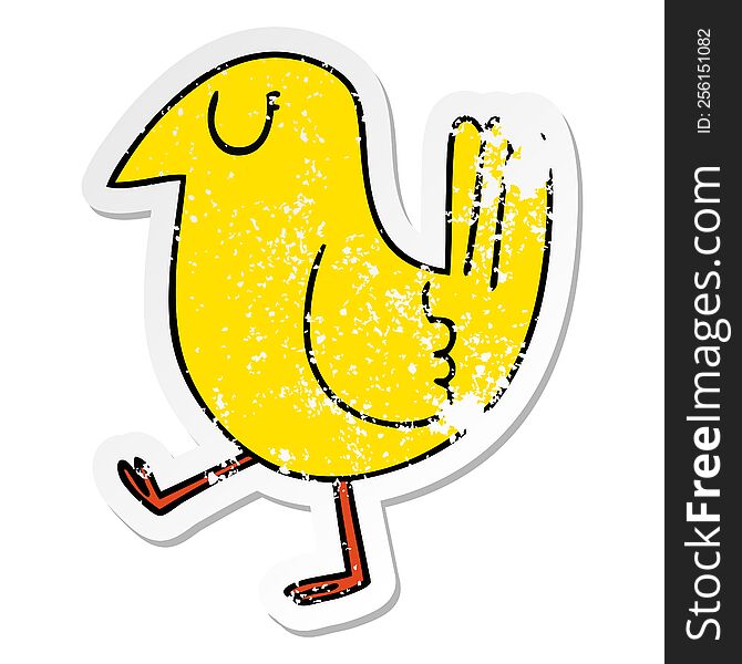 distressed sticker of a quirky hand drawn cartoon yellow bird
