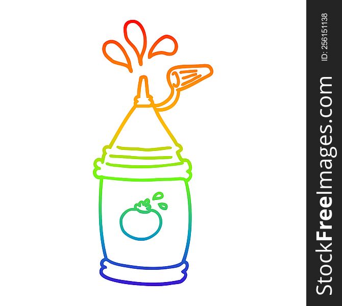 Rainbow Gradient Line Drawing Cartoon Ketchup Bottle