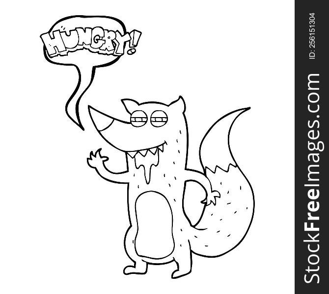 freehand drawn speech bubble cartoon hungry wolf