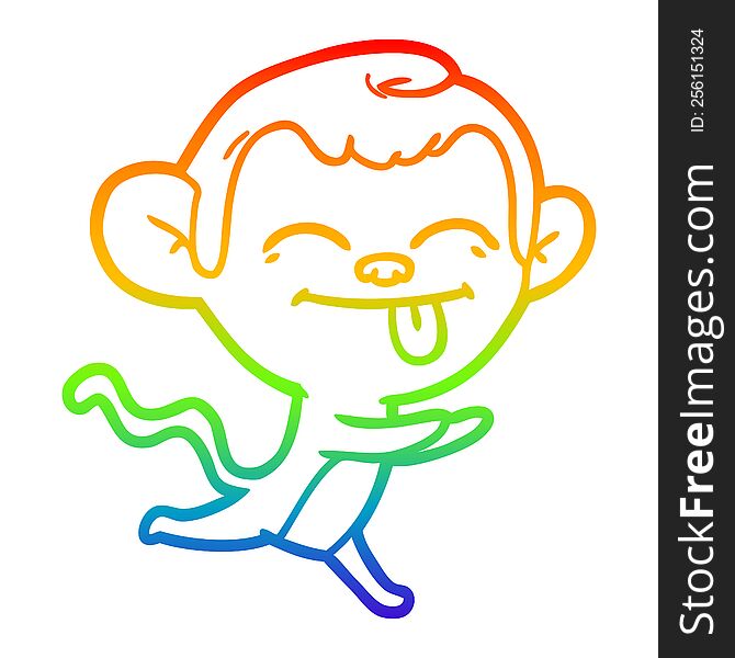 Rainbow Gradient Line Drawing Funny Cartoon Monkey Running