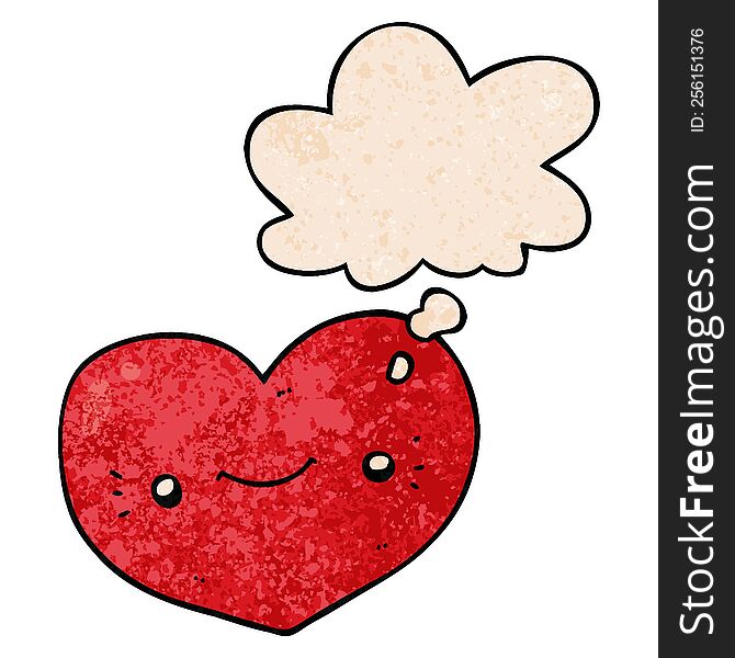 Heart Cartoon Character And Thought Bubble In Grunge Texture Pattern Style