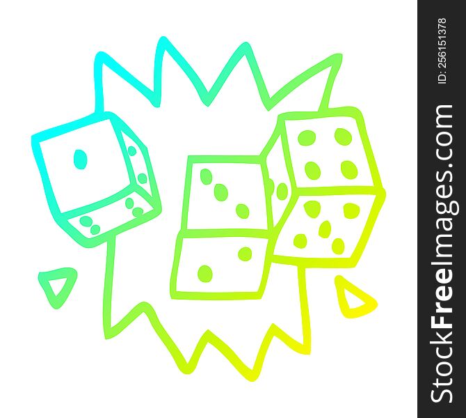 cold gradient line drawing of a cartoon rolling dice