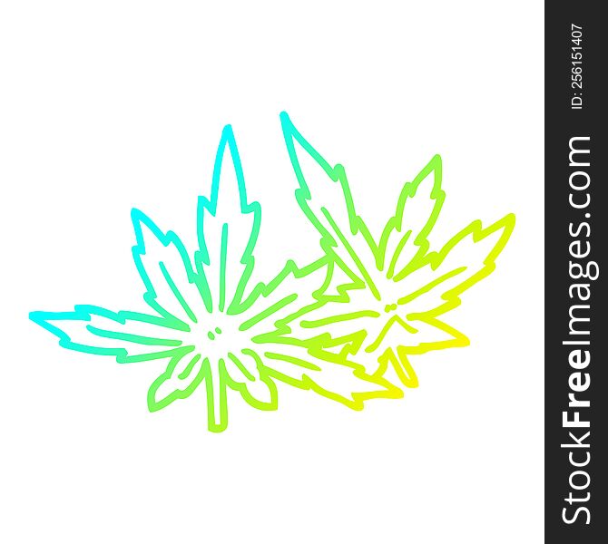 Cold Gradient Line Drawing Cartoon Marijuana Leaves