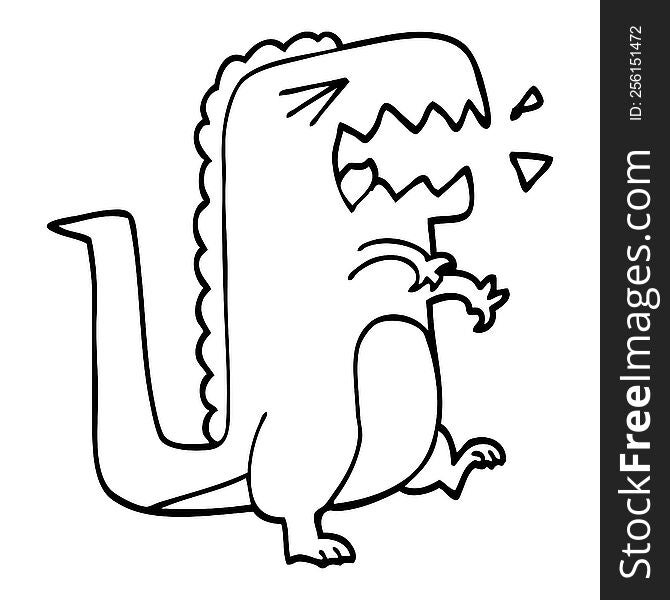 Line Drawing Cartoon Roaring T Rex