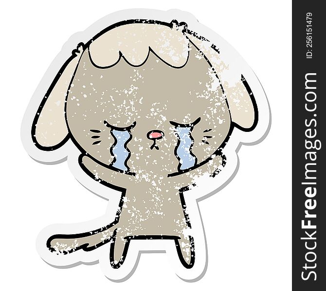 distressed sticker of a cute puppy crying cartoon