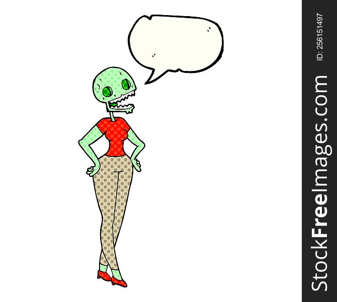 freehand drawn comic book speech bubble cartoon zombie woman
