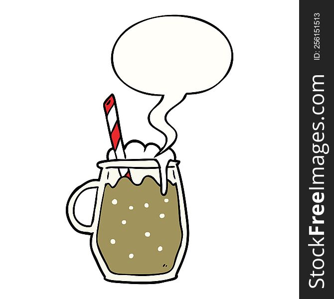 cartoon glass of root beer with straw with speech bubble. cartoon glass of root beer with straw with speech bubble
