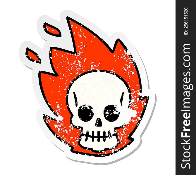 distressed sticker of a quirky hand drawn cartoon skull