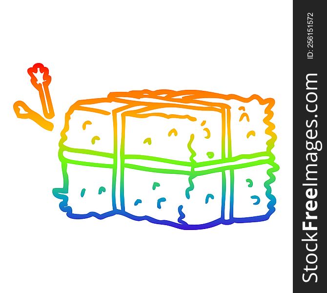 rainbow gradient line drawing of a cartoon bale of hay