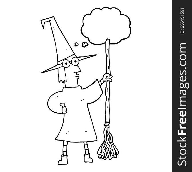 Thought Bubble Cartoon Witch With Broom