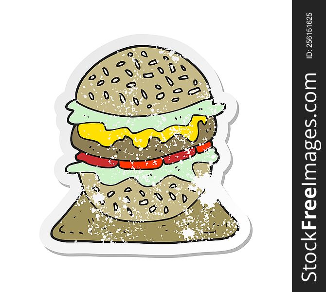 retro distressed sticker of a cartoon tasty burger