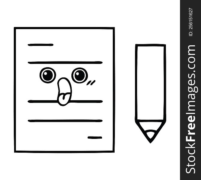 line drawing cartoon of a test paper