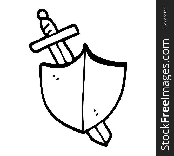black and white cartoon sword and shield