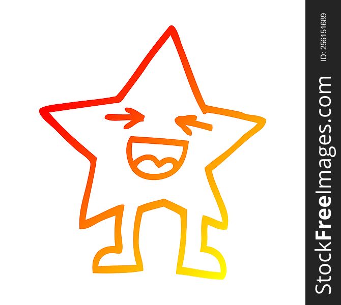 Warm Gradient Line Drawing Cartoon Laughing Star Character