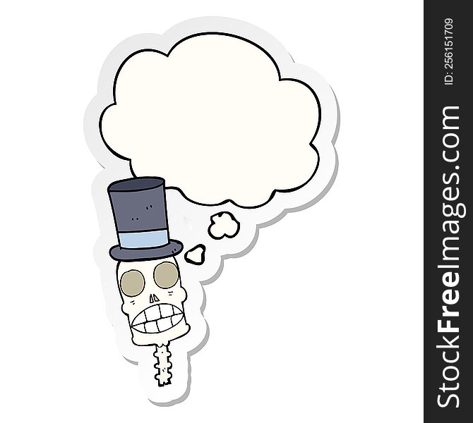 cartoon spooky skull with thought bubble as a printed sticker