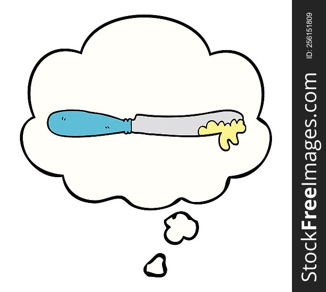 cartoon butter knife with thought bubble. cartoon butter knife with thought bubble