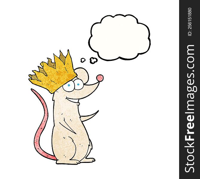 freehand drawn thought bubble textured cartoon mouse wearing crown