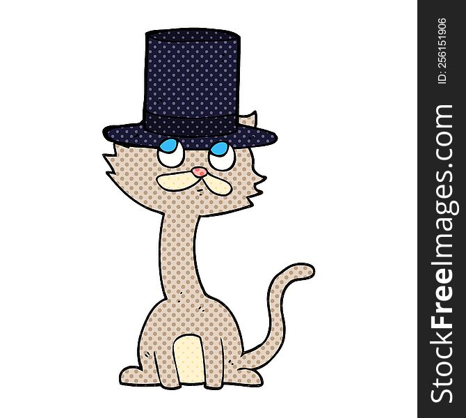 freehand drawn cartoon cat in top hat