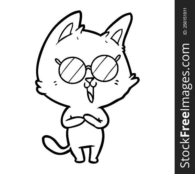 funny cartoon cat wearing sunglasses. funny cartoon cat wearing sunglasses