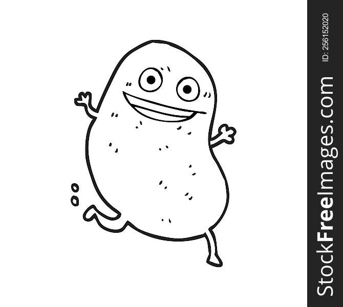 freehand drawn black and white cartoon potato running