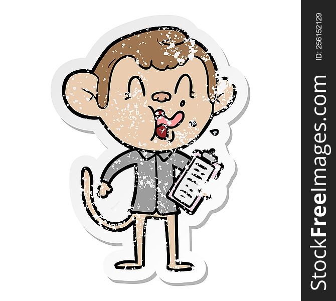 distressed sticker of a crazy cartoon monkey manager
