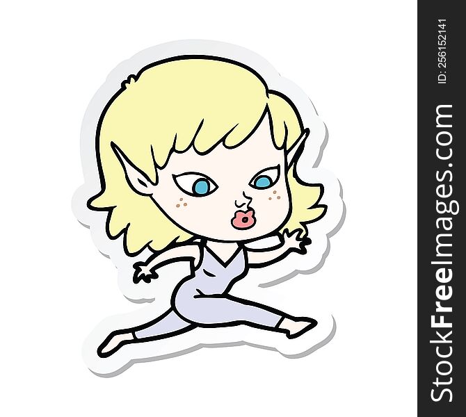 sticker of a pretty cartoon elf girl running