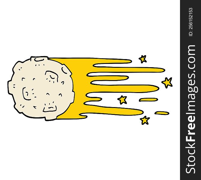 cartoon doodle flying asteroid
