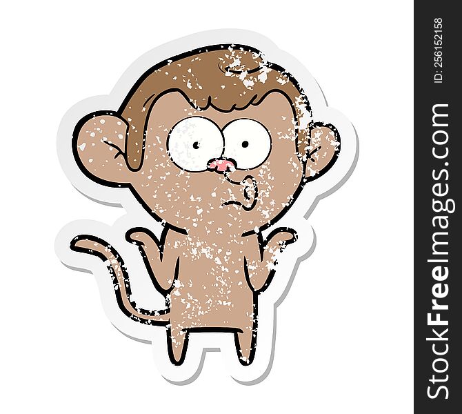 Distressed Sticker Of A Cartoon Confused Monkey